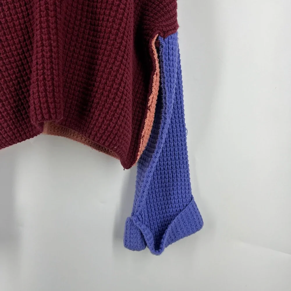 Free People Park City Colorblock Chunky‎ Knit Sweater Mock Neck Women SZ S